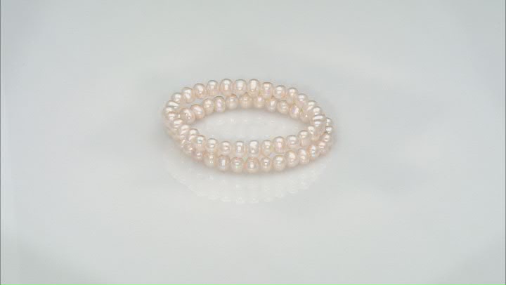 White Cultured Freshwater Pearl Rhodium Over Sterling Silver Stretch Bracelet and Stud Set Video Thumbnail