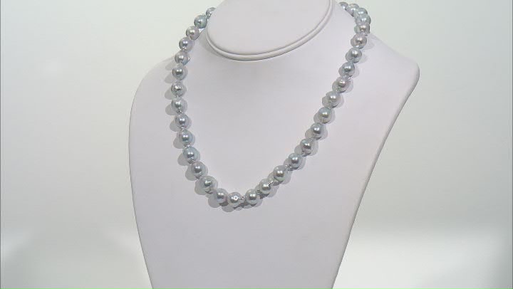 Platinum Cultured Japanese Akoya Pearl Rhodium Over Sterling Silver Necklace Video Thumbnail