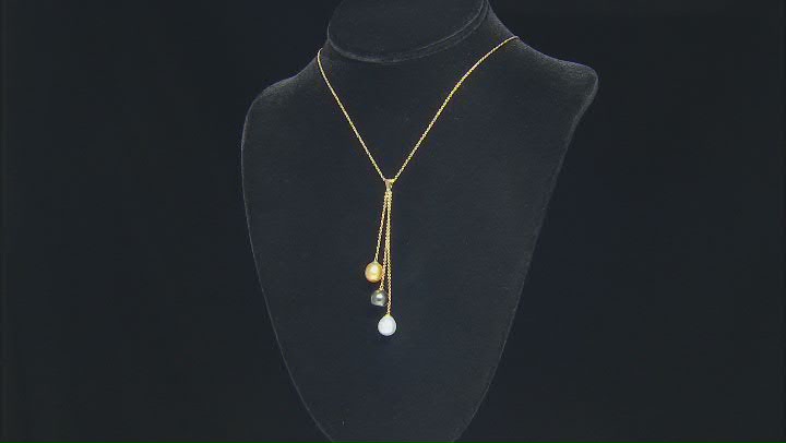 Cultured Tahitian and Golden and White South Sea Pearl 14k Gold Y Necklace Video Thumbnail