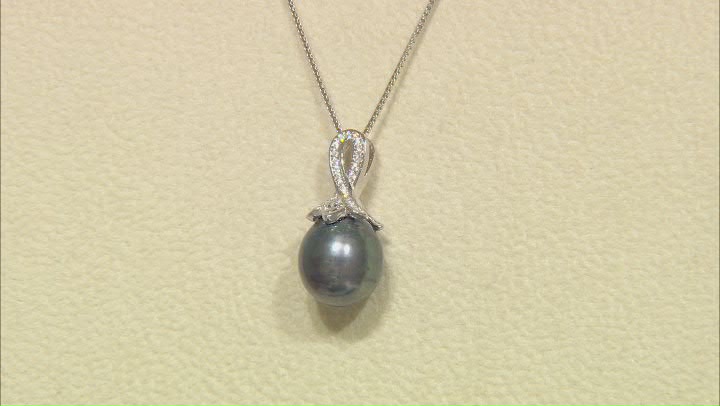 Black Cultured Freshwater Pearl and Cubic Zirconia Rhodium Over Sterling Silver Pendant Video Thumbnail