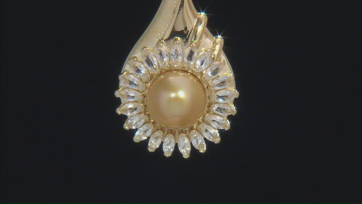 Golden Cultured South Sea Pearl and White Topaz 18k Yellow Gold Over Sterling Silver Pendant Video Thumbnail