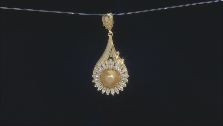 Golden Cultured South Sea Pearl and White Topaz 18k Yellow Gold Over Sterling Silver Pendant Video Thumbnail