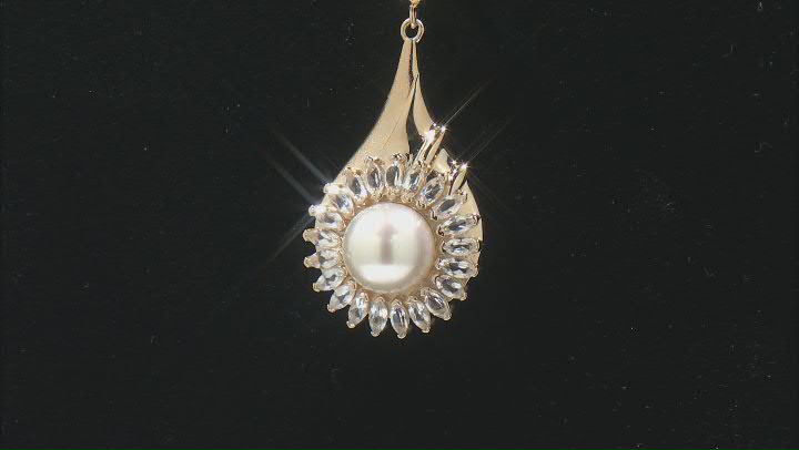 White Cultured South Sea Pearl & White Topaz 18k Yellow Gold Over Sterling Silver Pendant Video Thumbnail