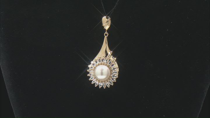 White Cultured South Sea Pearl & White Topaz 18k Yellow Gold Over Sterling Silver Pendant Video Thumbnail