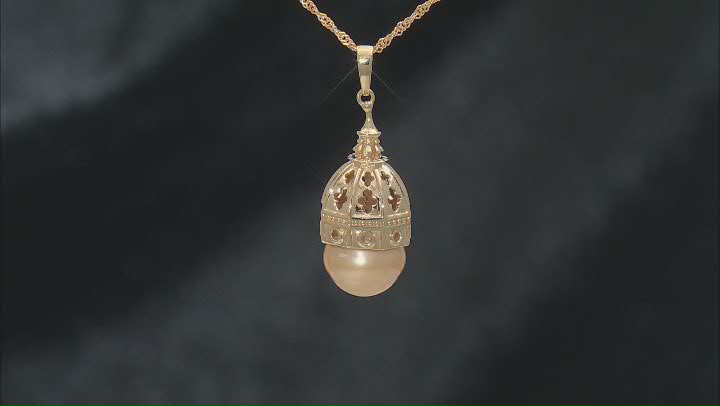 Golden Cultured South Sea Pearl 18k Yellow Gold Over Sterling Silver Pendant with Chain Video Thumbnail