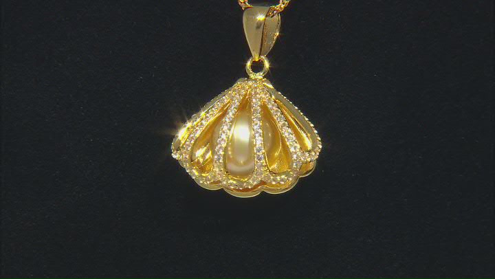 Golden Cultured South Sea Pearl and White Topaz 18k Gold Over Sterling Silver Seashell Pendant Video Thumbnail