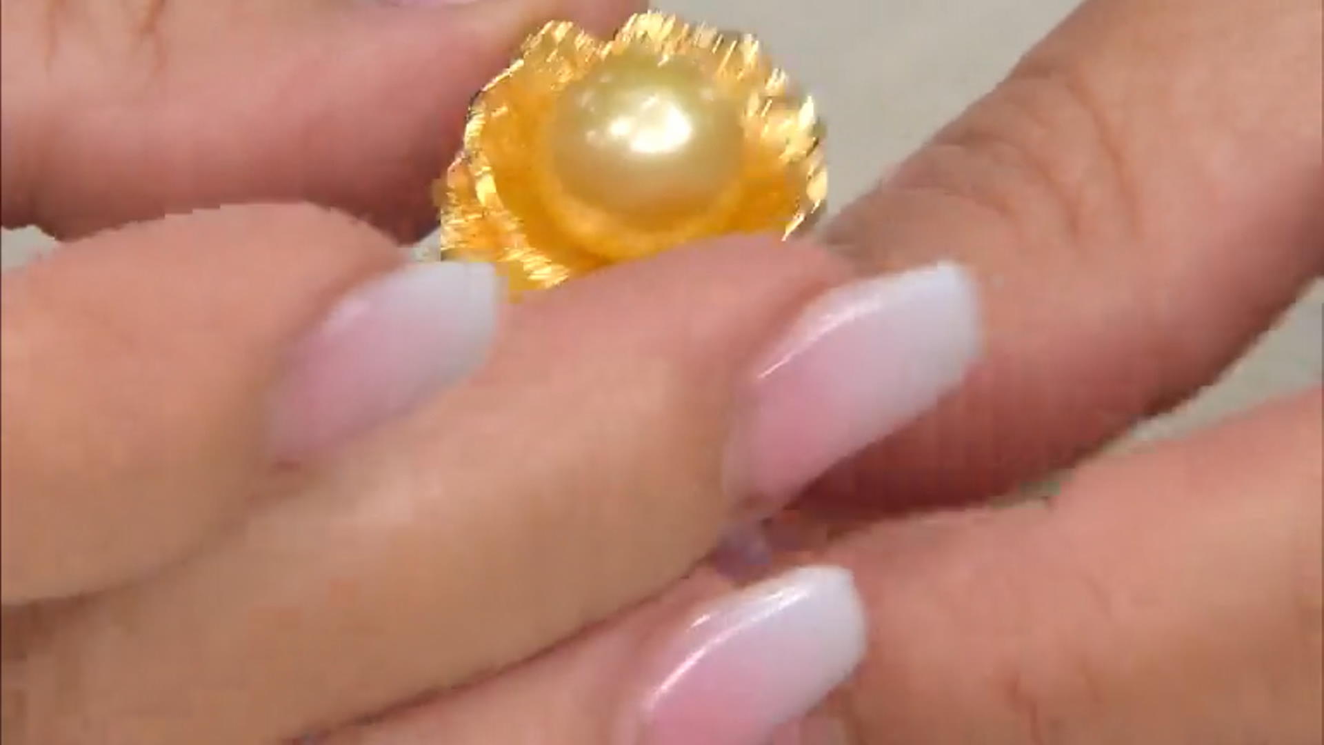 Golden Cultured South Sea Pearl 18k Gold Over Sterling Silver Ring Video Thumbnail