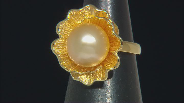 Golden Cultured South Sea Pearl 18k Gold Over Sterling Silver Ring Video Thumbnail