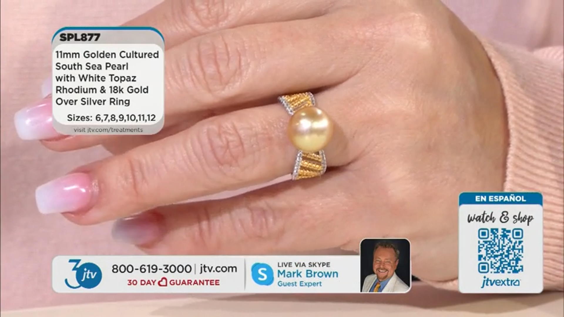 Golden Cultured South Sea Pearl & White Topaz Rhodium and 18k Yellow Gold Over Silver Ring Video Thumbnail