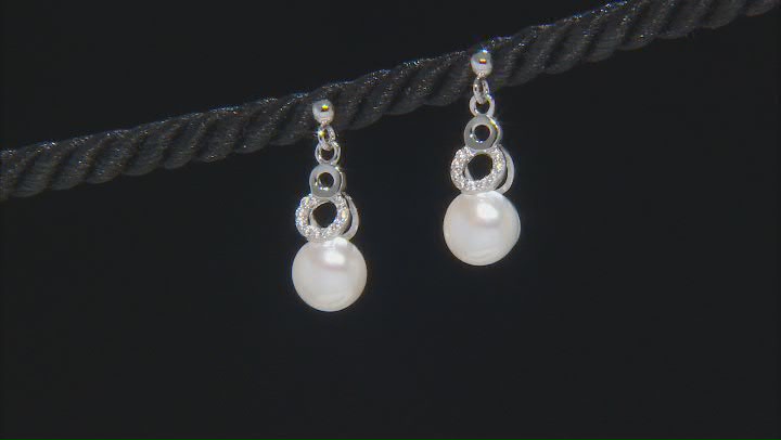 White Cultured Freshwater Pearl and Bella Luce® Rhodium Over Sterling Silver Earrings Video Thumbnail