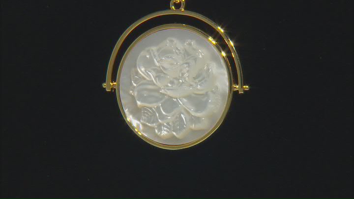 White Mother-of-Pearl 18k Yellow Gold Over Sterling Silver Rose Carved Pendant Video Thumbnail