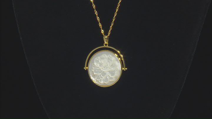 White Mother-of-Pearl 18k Yellow Gold Over Sterling Silver Rose Carved Pendant Video Thumbnail