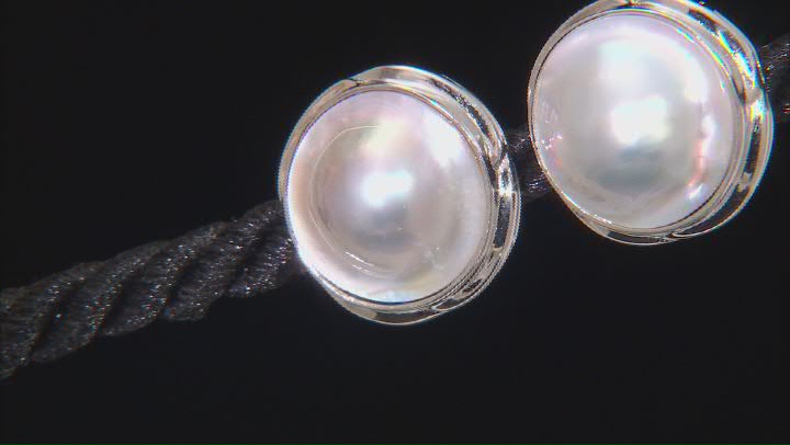 Platinum Cultured South Sea Mabe Pearl Rhodium Over Sterling Silver Stud Earrings Video Thumbnail