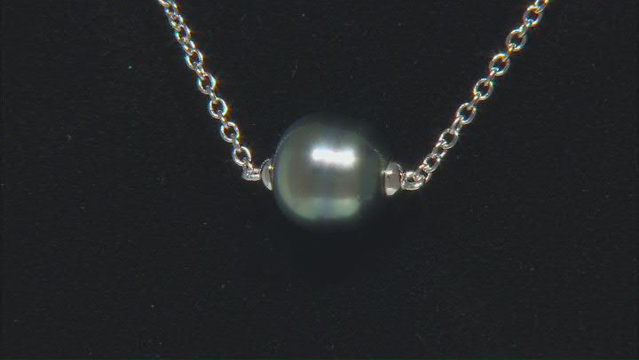 Cultured Tahitian Pearl and London Blue Topaz Rhodium Over Sterling Silver 20" Necklace Video Thumbnail