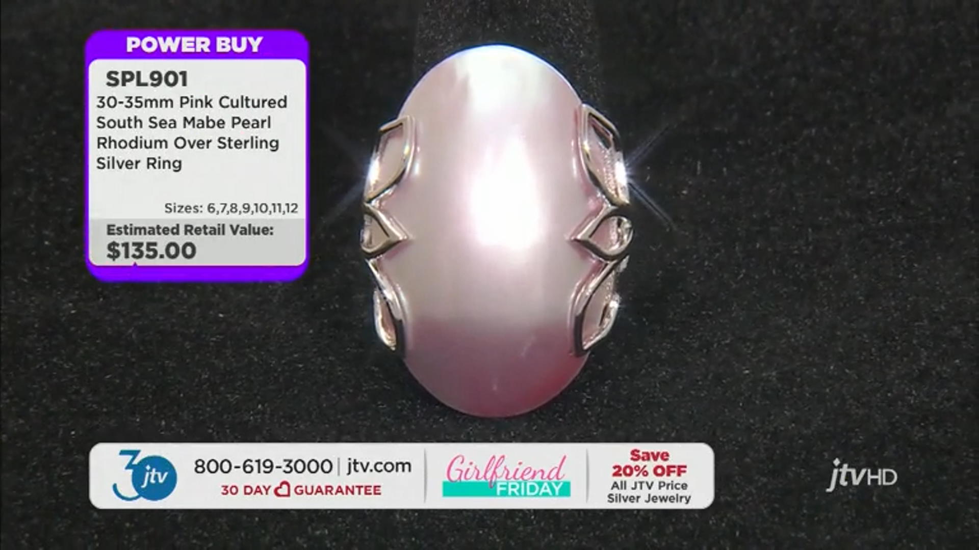 Pink Cultured South Sea Mabe Pearl Rhodium Over Sterling Silver Ring Video Thumbnail