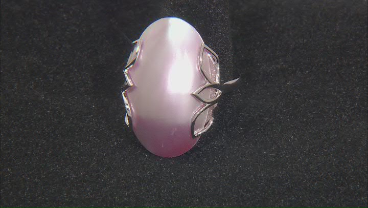 Pink Cultured South Sea Mabe Pearl Rhodium Over Sterling Silver Ring Video Thumbnail