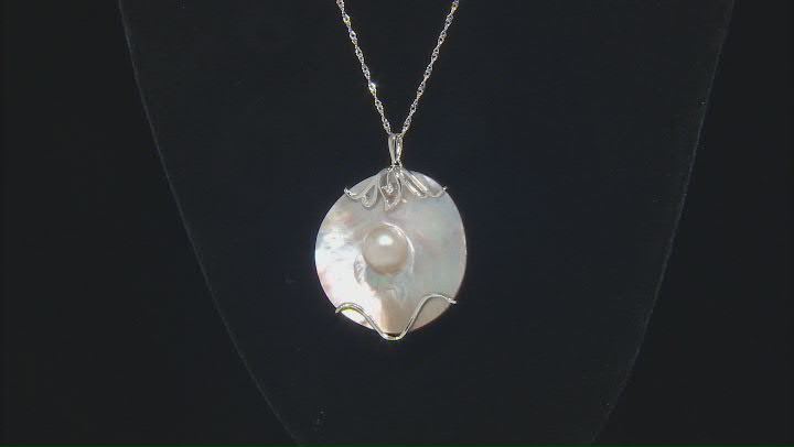 Platinum Cultured South Sea Blister Pearl Rhodium Over Sterling Silver Pendant Video Thumbnail