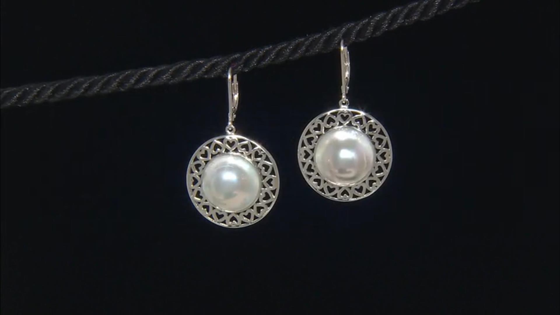 Platinum Cultured South Sea Mabe Pearl Rhodium Over Sterling Silver Earrings Video Thumbnail