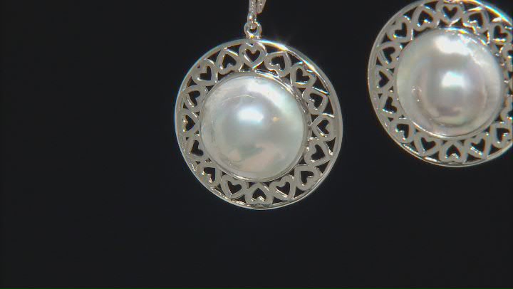 Platinum Cultured South Sea Mabe Pearl Rhodium Over Sterling Silver Earrings Video Thumbnail