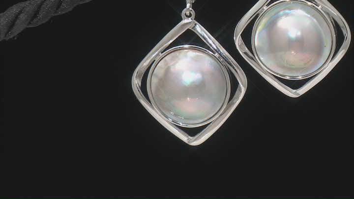 Platinum Cultured Mabe Pearl Rhodium Over Sterling Silver Earrings Video Thumbnail