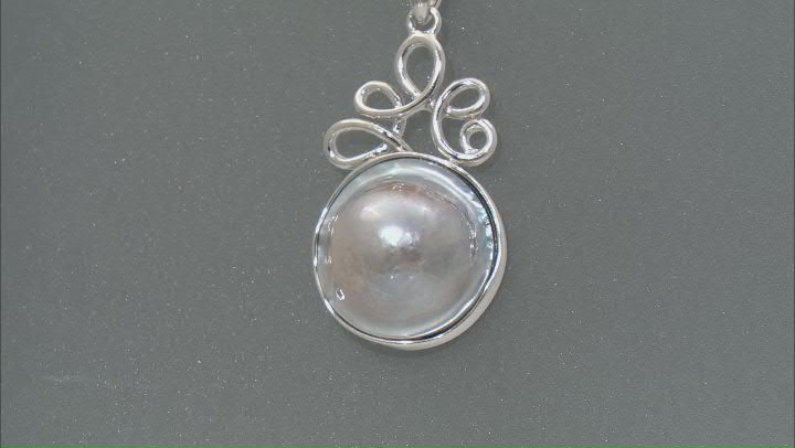 Platinum Cultured South Sea Mabe Pearl Rhodium Over Sterling Silver Pendant with Chain Video Thumbnail