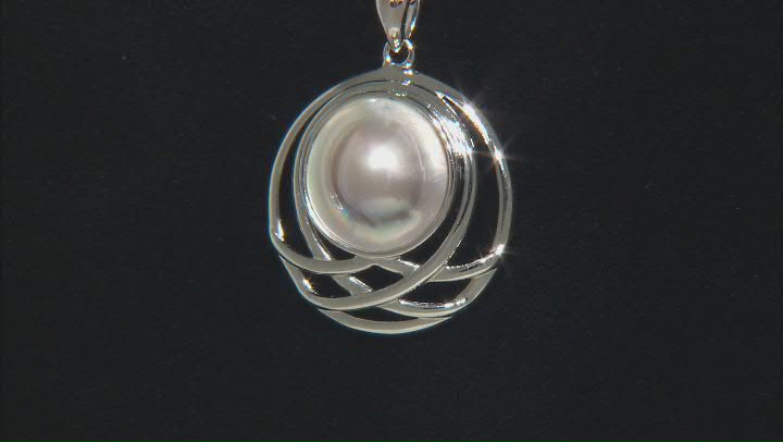 Platinum Cultured South Sea Mabe Pearl Rhodium Over Sterling Silver Pendant with Chain Video Thumbnail
