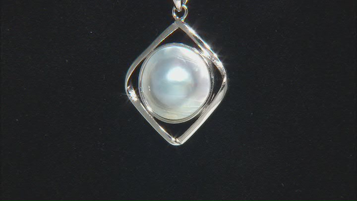 Platinum Cultured Mabe Pearl Rhodium Over Sterling Silver Pendant with Chain Video Thumbnail