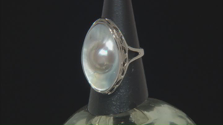 Platinum Cultured South Sea Mabe Pearl Rhodium Over Sterling Silver Ring Video Thumbnail
