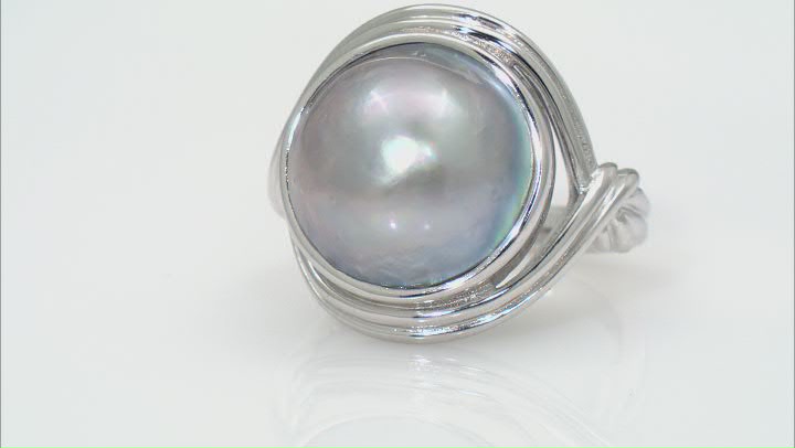 Platinum Cultured South Sea Mabe Pearl Rhodium Over Sterling Silver Ring Video Thumbnail