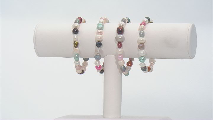 Multicolor Cultured Freshwater Pearl Endless Strand Necklace and Set of 4 Stretch Bracelet Set Video Thumbnail
