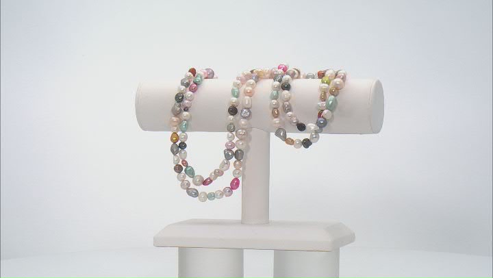 Multicolor Cultured Freshwater Pearl Endless Strand Necklace and Set of 4 Stretch Bracelet Set Video Thumbnail
