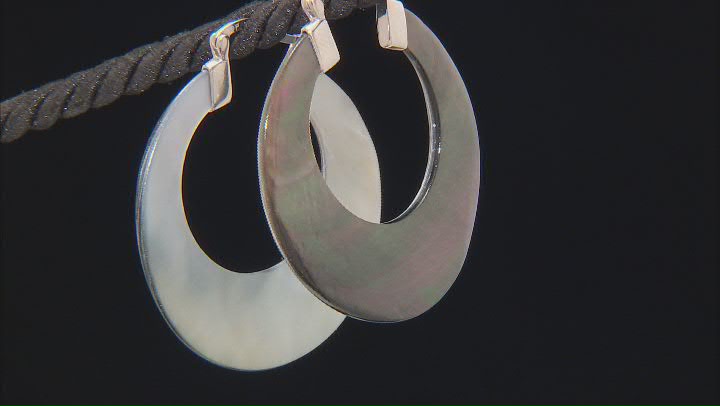 Tahitian Mother-of-Pearl Rhodium Over Sterling Silver Hoop Earrings Video Thumbnail