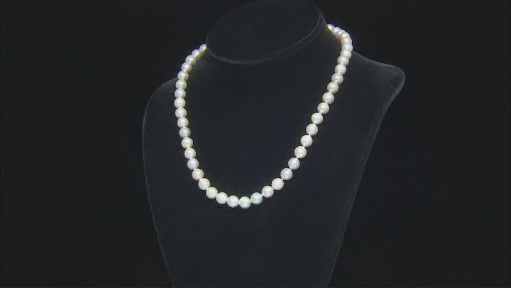 Cultured Japanese Akoya Pearl Rhodium Over Sterling Silver 18 Inch Strand Necklace Video Thumbnail