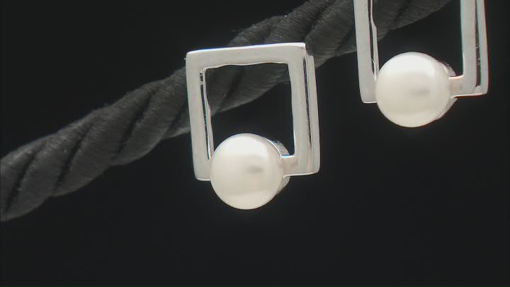 White Cultured freshwater Pearl Rhodium Over Sterling Silver Drop Earrings Video Thumbnail