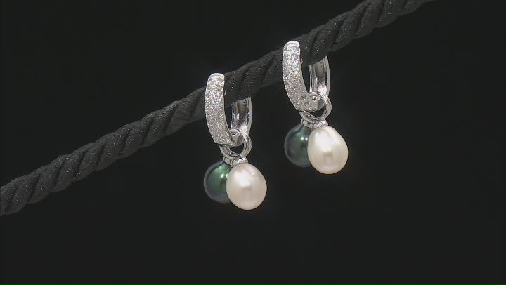 White and Black Cultured Freshwater Pearl Rhodium Over Sterling Interchangeable Earrings Video Thumbnail