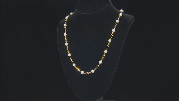 White Cultured Freshwater Pearl 18k Yellow Gold Over Sterling Silver 24-inch Necklace Video Thumbnail