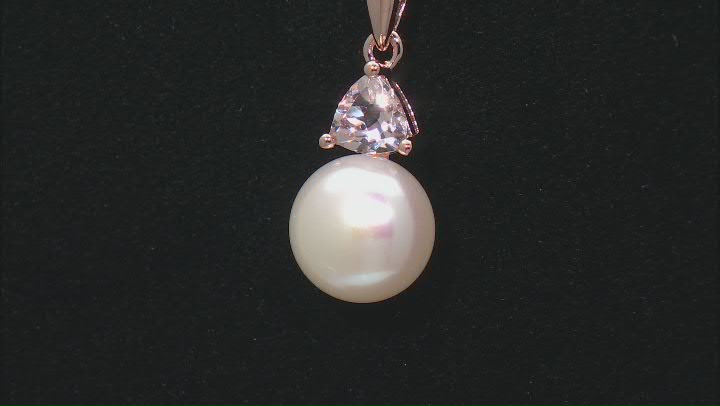 White Cultured Freshwater Pearl and Morganite 18K Rose Gold Over Sterling Silver Pendant Video Thumbnail