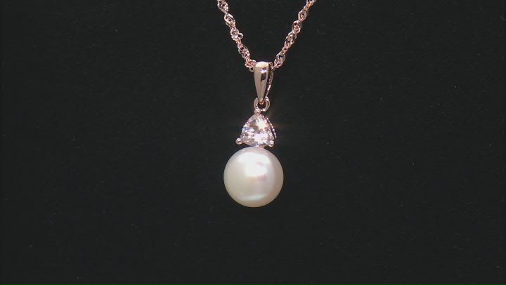 White Cultured Freshwater Pearl and Morganite 18K Rose Gold Over Sterling Silver Pendant Video Thumbnail