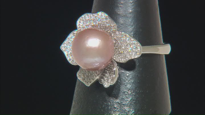 Genusis™ Pink Cultured Freshwater Pearl and Cubic Zirconia Rhodium Over Sterling Silver Ring Video Thumbnail
