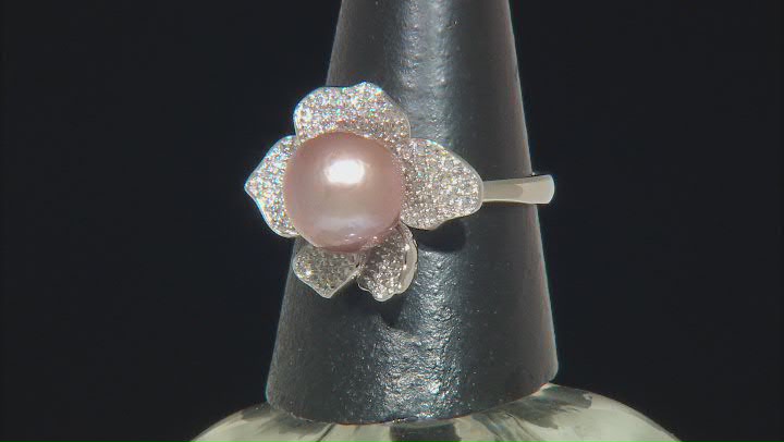 Genusis™ Pink Cultured Freshwater Pearl and Cubic Zirconia Rhodium Over Sterling Silver Ring Video Thumbnail