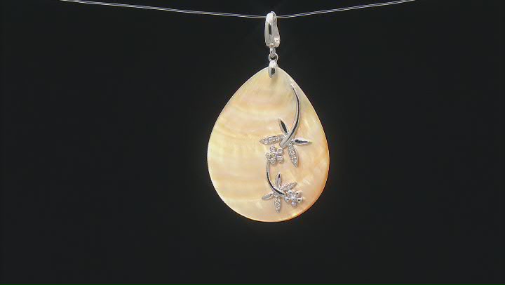 Yellow Mother-of-Pearl and White Zircon Rhodium Over Sterling Silver Enhancer Pendant Video Thumbnail