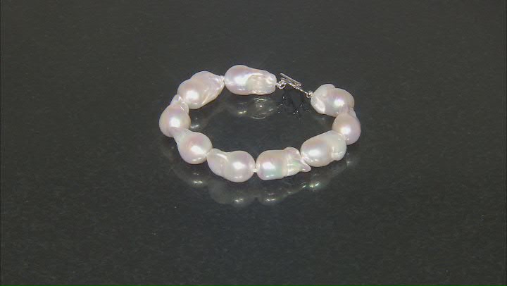 Genusis™ White Cultured Freshwater Pearl Rhodium Over Sterling Silver Toggle Bracelet Video Thumbnail