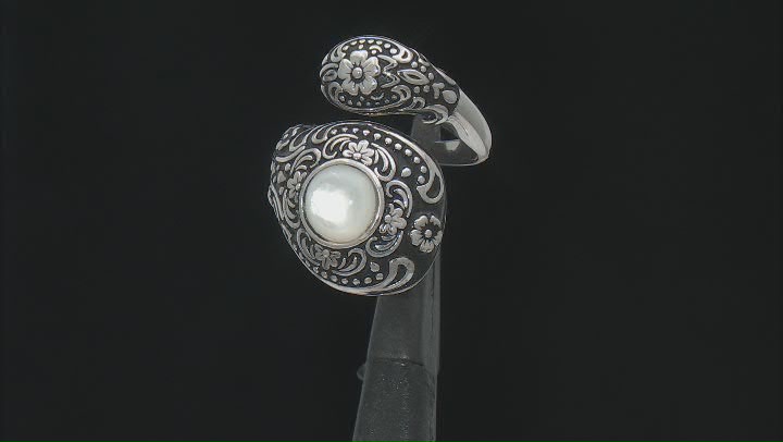 White Mother-of-Pearl Rhodium Over Sterling Silver Oxidized Bypass Ring Video Thumbnail