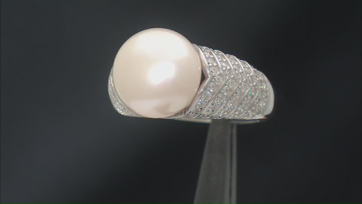 White Cultured Freshwater Pearl and Bella Luce®  Cubic Zirconia Rhodium Over Sterling Silver Ring Video Thumbnail