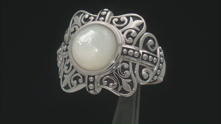 White Mother-of-Pearl Rhodium Over Sterling Silver Oxidized Ring Video Thumbnail