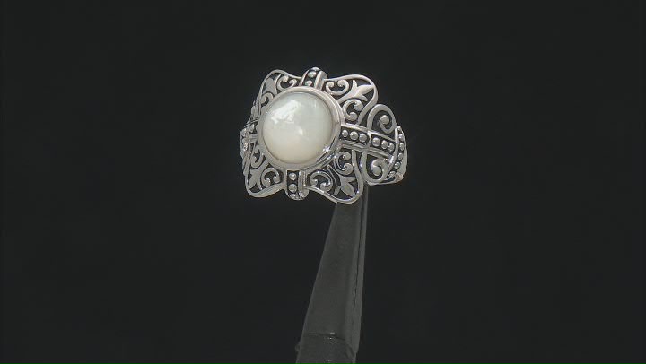 White Mother-of-Pearl Rhodium Over Sterling Silver Oxidized Ring Video Thumbnail