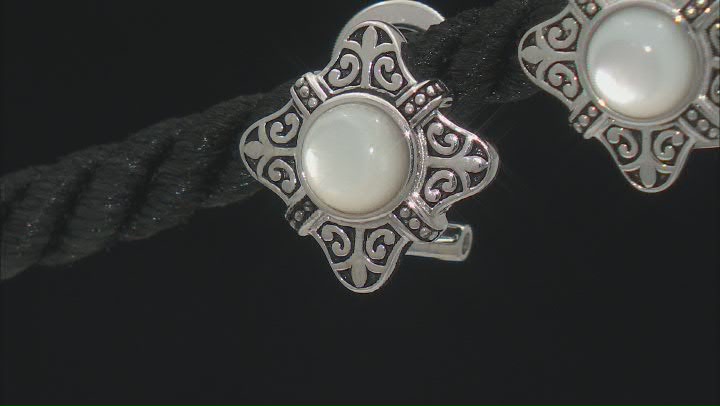 White Mother-of-Pearl Rhodium Over Sterling Silver Oxidized Stud Earrings Video Thumbnail