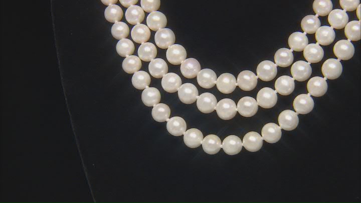 White Cultured Freshwater Pearl Rhodium Over Sterling Silver 3-Strand Necklace Video Thumbnail