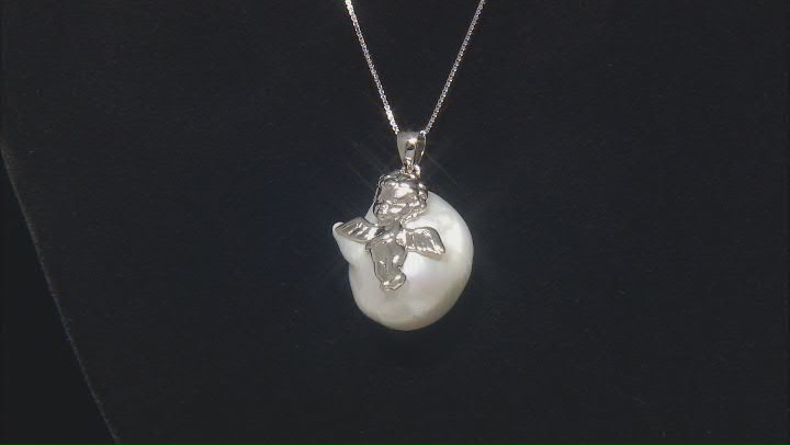 Genusis™ White Cultured Freshwater Pearl Rhodium Over Sterling Silver Pendant with Chain Video Thumbnail