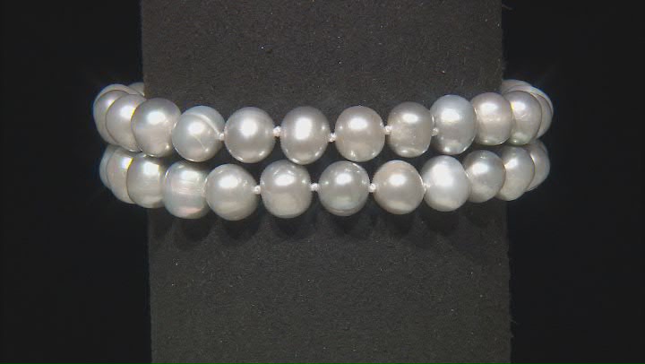 Platinum Cultured Freshwater Pearl Rhodium Over Sterling Silver 2-Strand Bracelet and Necklace Set Video Thumbnail